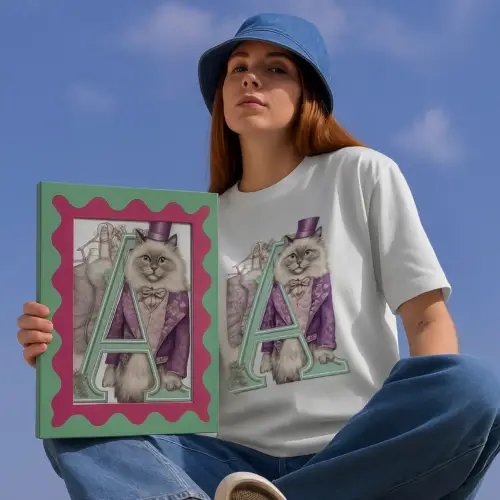 TailMuseum Alphabet Pet Art T-Shirt — Letter A (Personalised)